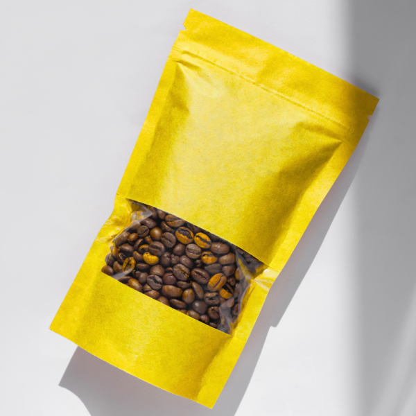 yellow bag of coffee beans