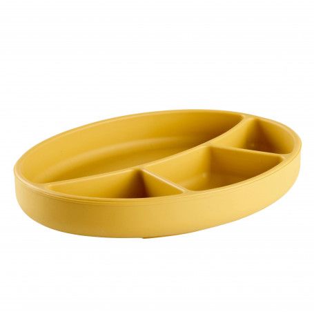 Thermobaby Silicone Suction Divided Plate for Toddlers – BPA-Free & Microwave Safe - Mustard