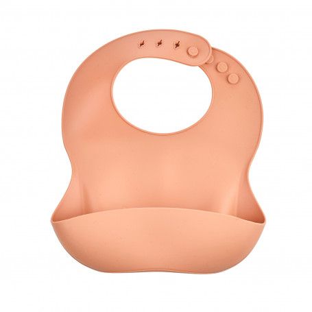 Silicone Baby Bib with Adjustable Neck & Food Catcher Pocket - Peach