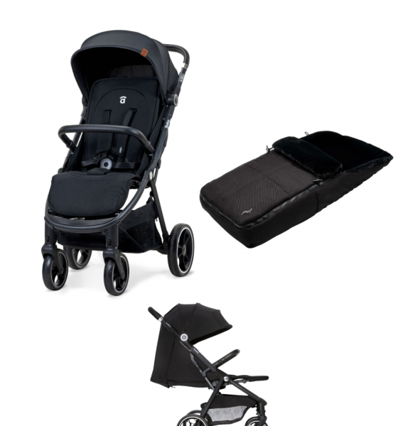 Asalvo Kibu Lightweight Stroller (Birth to 22 kg) + FREE Osann Footmuff  - Black